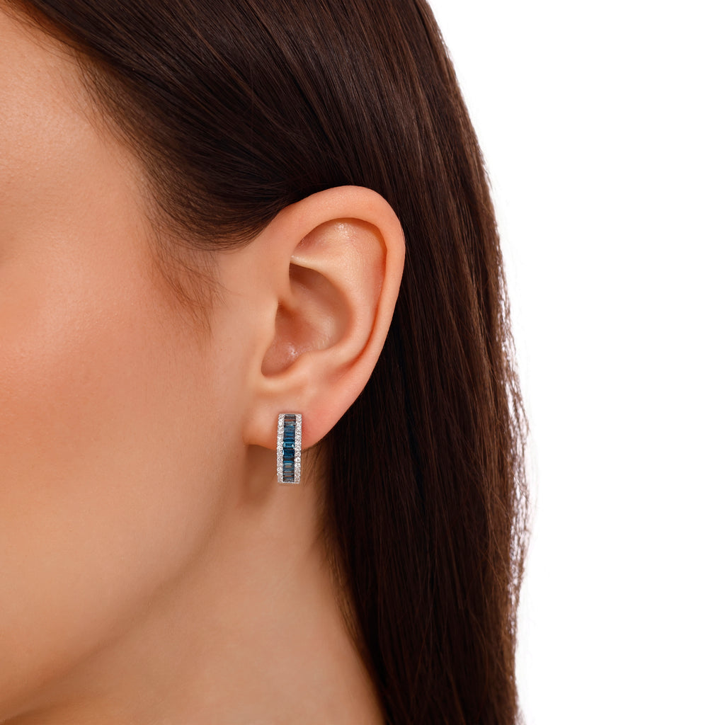 Blue Diamond Hoop Earring