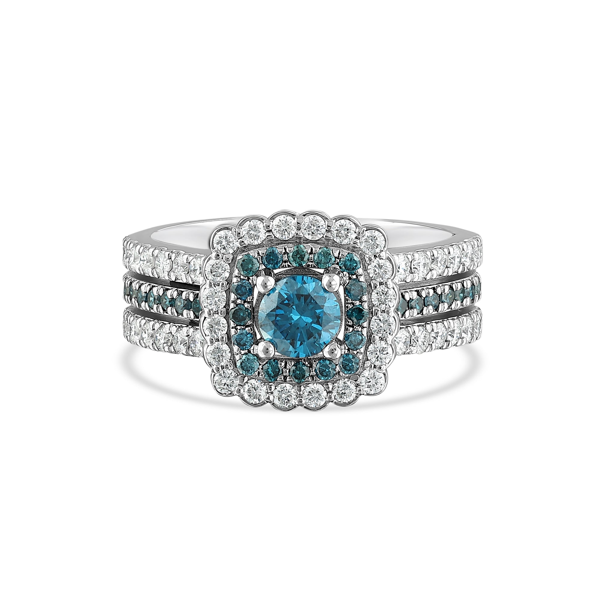 Blue Diamond Double Halo Engagement Ring