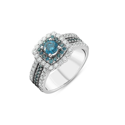 Blue Diamond Double Halo Engagement Ring