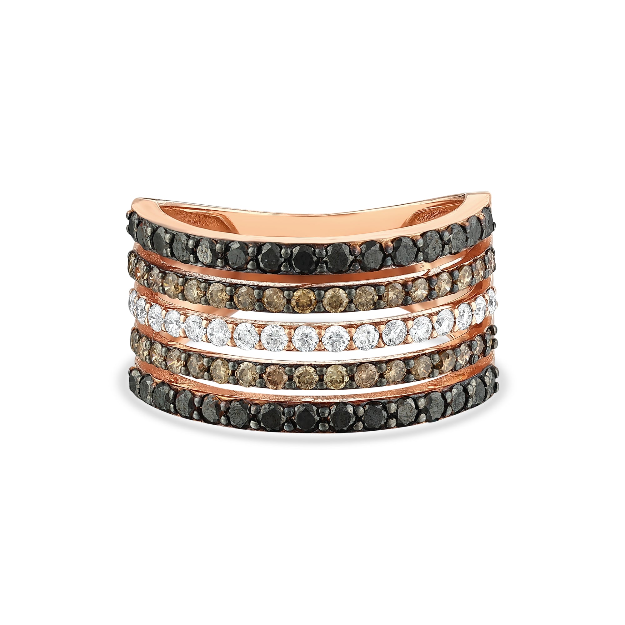 Multi-Row Ring with Black, Brown, and White Diamonds