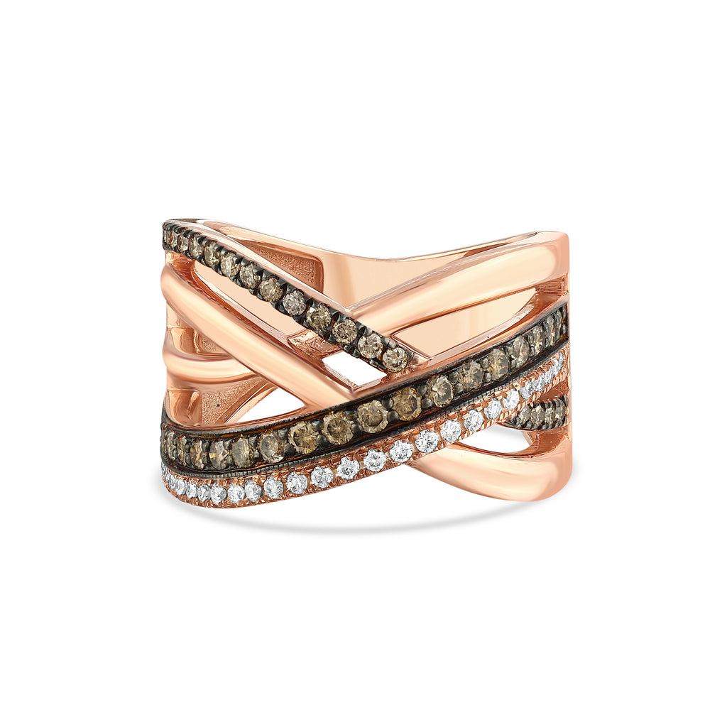 Crossover Ring with Chocolate and White Diamonds