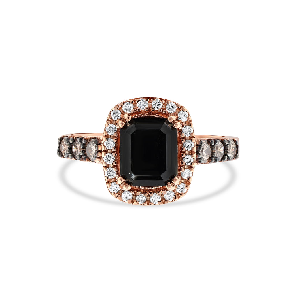 Halo Ring with Black-Brown and White Diamonds