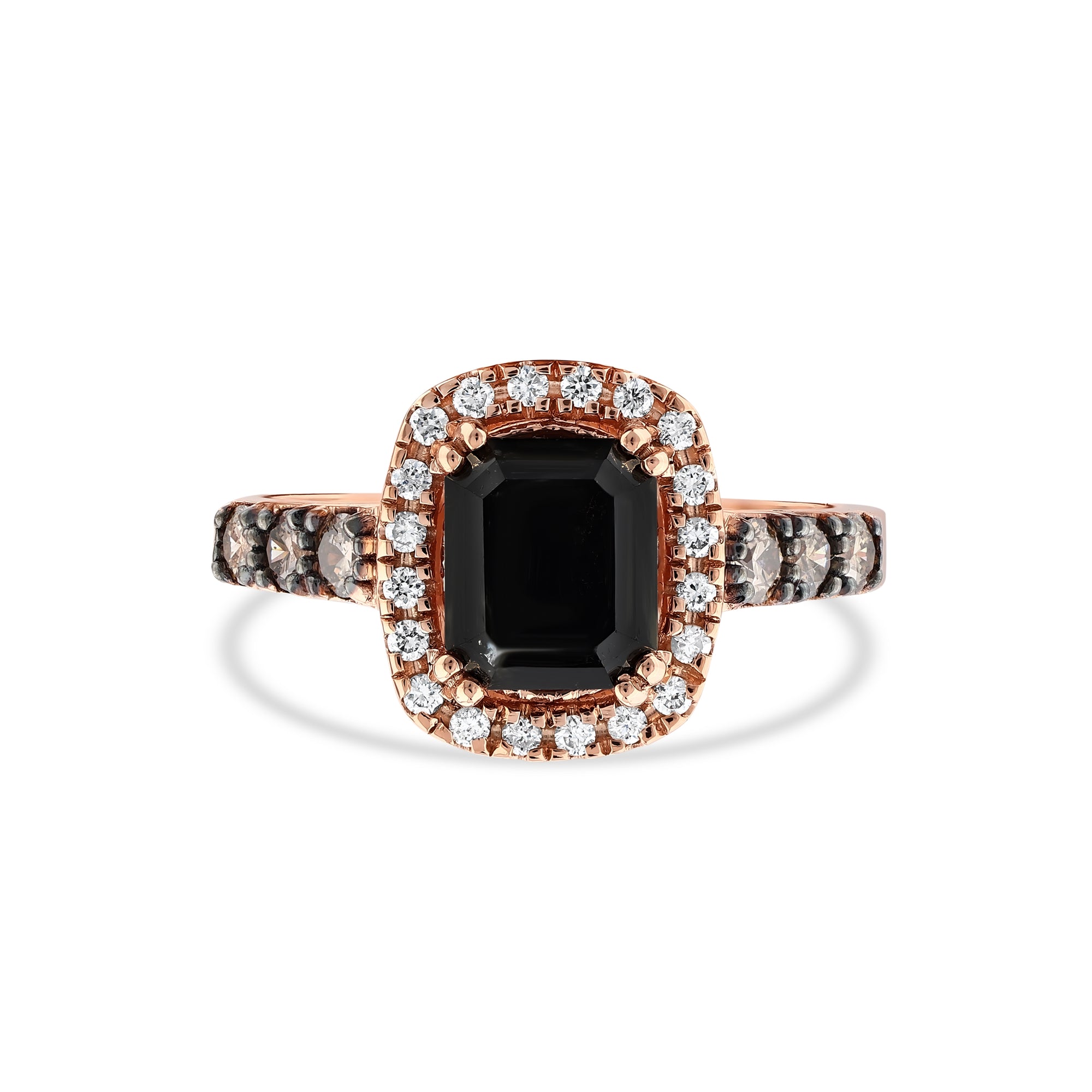Halo Ring with Black-Brown and White Diamonds