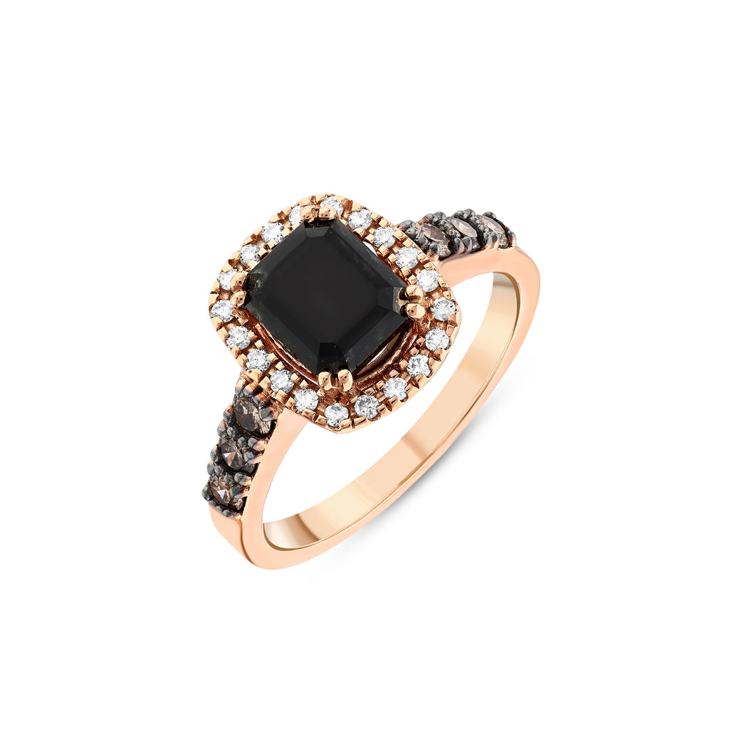 Halo Ring with Black-Brown and White Diamonds
